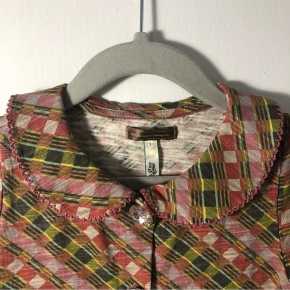 Matilda Jean Long Sleeve Dress Peter Pan Collar Pink Glass Like Buttons SZ 2 - Picture 3 of 12